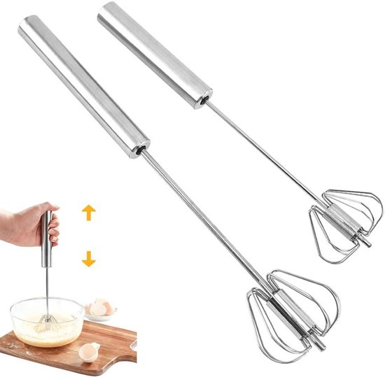 Egoods – Multifunktionaler Schneebesen Aus Edelstahl Für Die Küche – Milchbesen – Rotationsschneebesen – Druckschneebesen – 2 Stück
