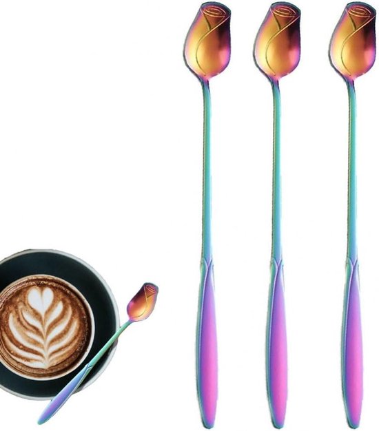 Kaffeelöffel Set Langstielige Teelöffel Dessertrührer Edelstahl 3 Teilig Bunt