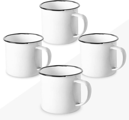 Set Emaillierter Becher, 350 Ml (12 Oz) Für Kaffee, Tee, Heiß Und Kaltgetränke Retro Design, Einfarbig Vintage Becher Für Camping, Picknick Oder