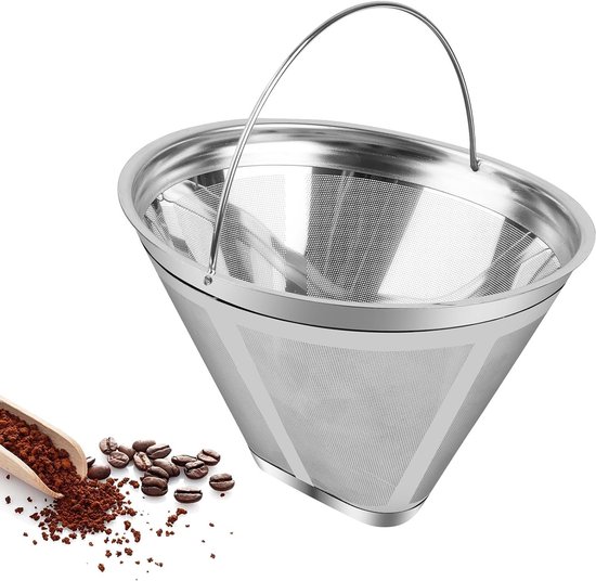 Wiederverwendbarer Kaffeefilter Größe 4 – Permanentfilter Aus Edelstahl Mit Griff Für 8–12 Tassen