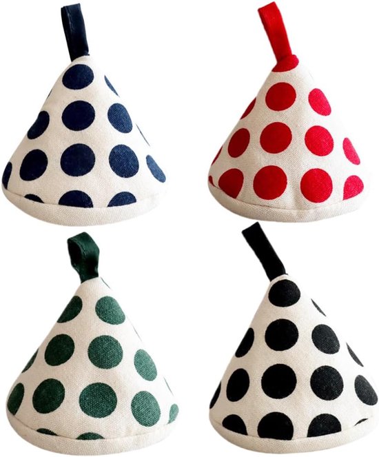 4 Teiliges Topflappen Set Mit Polka Dot Muster Hitzebeständige Deckelgriffe Und Ofenknauf Küchenschutz In Blau, Rot, Grün Und Schwarz