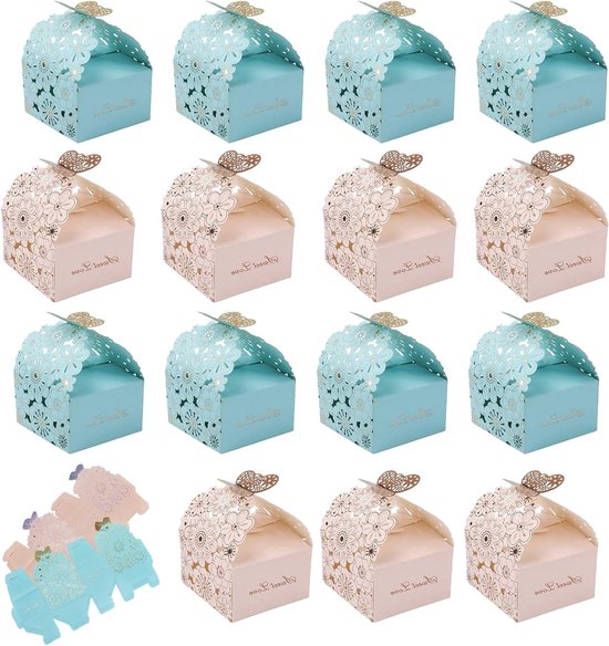 Geschenkverpackung Für Süßigkeiten – 30 Stück, Leere Papierboxen Mit Blumenmuster Für Geburtstage, Partys Und Hochzeiten (rosa, Blau)