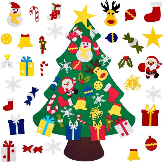 Diy Weihnachtsbaum Aus Filz Mit 30 Ornamenten Für Kinder Wanddekoration
