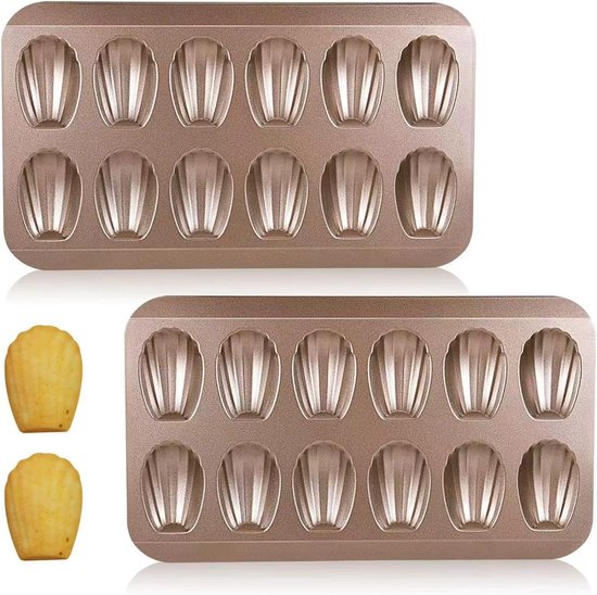 2er-pack Madeleine-backform – Muschelförmige Backform – Backform – Keksform – Kuchenform – Kohlenstoffstahl – Champagnergold