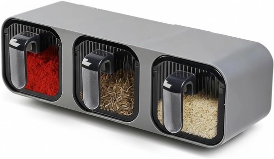 Gewürzorganizer Mit Löffeln, Transparent Ohne Perforationen, Für Salz, Zucker Und Gewürze (3 Fächer)