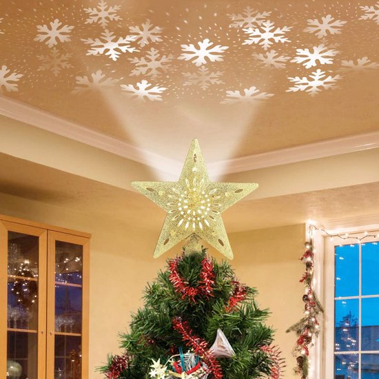 Schneeprojektorlampe Schneeprojektorbeleuchtung Schneeflockenprojektorlampe Weihnachtsbaumspitze Schneeflockenprojektor Für Weihnachten Für Den Gold
