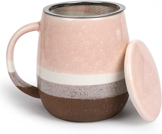 Großer Keramik-teebecher Mit Deckel Und Teesieb, 400 Ml, Ideal Zum Aufbrühen Von Tee Und Aufgüssen