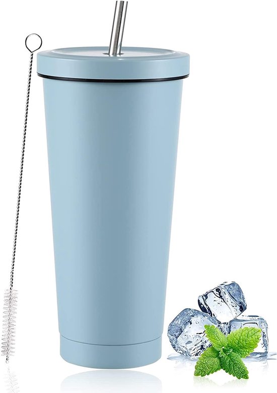 Isolierter Eiskaffeebecher 750 Ml Mit Deckel Und Strohhalm - Doppelwandiger Edelstahlbecher
