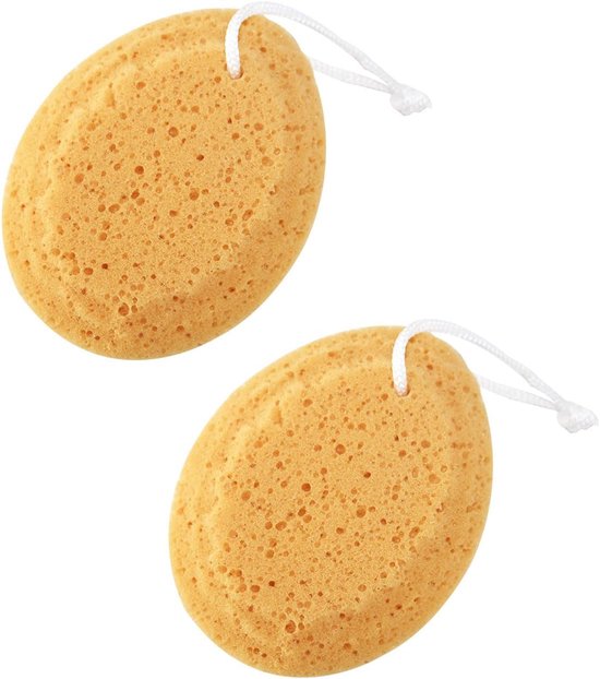 2 Badeschwämme, Naturschwamm Mit Kordel, 14,5 Cm, Peelingschwämme, Körperschwamm, Zum Duschen Und Baden, Wabenstruktur, Von Natur Aus Sehr Schäum