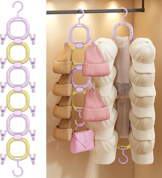 Aufbewahrungsmöglichkeit Für 16 Baseballkappen Wand /türregal Mit 6 Ringen (lila & Gelb) Für Kleiderschrank & Schlafzimmer