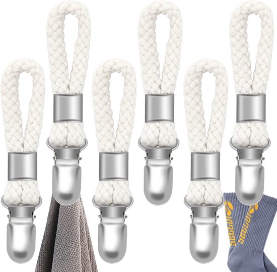 6 Stück Handtuchhaken Geflochtene Baumwollschlaufe Mit Metallklemme Elfenbeinfarbener Handtuchhalter Für Küche Und Bad