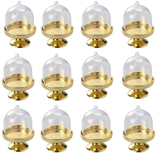 12 Teiliger Goldener Mini Cupcake Ständer Bonbon Präsentationsständer Transparenter Tortenständer Mit Kuppel Für Hochzeiten, Bonbongläser, Geburt