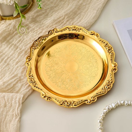 Goldene Dessertteller, 5 Teiliges Set Aus 10 Cm Großen, Handgeschnitzten Metalltellern, Für Hochzeiten, Buffets Und Andere Anlässe.