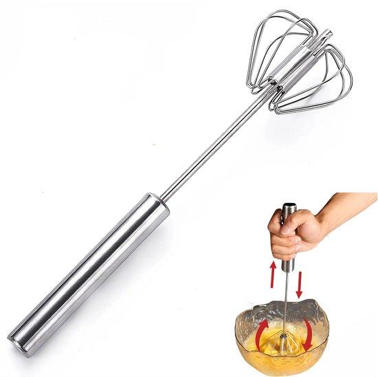 Mixer Halbautomatischer Rührbesen Sahnebesen 25 Cm Edelstahl Druckmechanismus Manuell Für Eier, Schlagsahne, Teig Mini Leicht