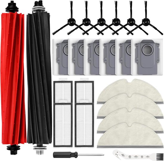 24 Teiliges Zubehörset Passend Für Die Saugroboter Roborock Q8 Max/q5 Pro/q5 Pro+/q8 Max+ 2 Hauptbürsten, 6 Staubbeutel, 4 Wischpads, 4 Hepa Filt