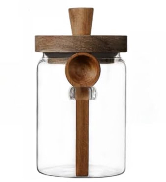 Einmachglas Mit Holzdeckel Und Löffel, 20 Unzen (ca. 575,5 Gramm) Vorratsbehälter, Kaffeekanne, Kaffeepulverbehälter, Glasvorratsglas (1 Stück).