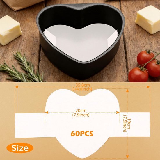 20 Cm Herzförmiges Backpapier, 60 Backformförmchen Mit Hebelasche, Antihaftbeschichtung, Vorgeschnittenes Backpapier Zum Backen Von Keksen Und Br