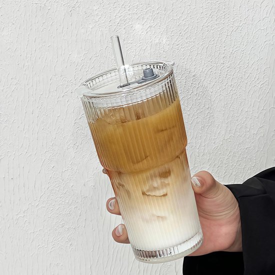 Glasbecher Mit Deckel Und Strohhalm, 600 Ml, Für Kaffee, Bier, Smoothies, Als Reisebecher, Auslaufsicheres Design Für Kaffee, Cocktails Und Tee (