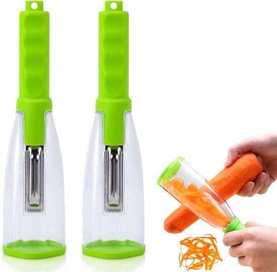 2 Teiliger Sparschäler Mit Aufbewahrungsbox Küchenschäler Mit Spritzschutz Für Obst Und Gemüse Grün
