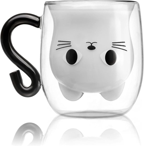 Tasse Mit Katzenmotiv, Niedliche Doppelwandige Glas Kaffee /teetasse, Ein Tolles Geschenk Zum Schulabschluss, Valentinstag, Weihnachten Oder Als
