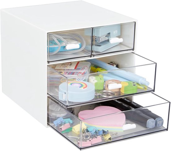 Schreibtisch Organizer Mit Vier Schubladen, Transparente Aufbewahrungsbox Aus Kunststoff Für Bürobedarf, Für Stifte, Bleistifte, Marker, Klebeban