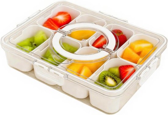 1 Teilige Snackbox Mit Fächern, 8 Fächer, Snackteller Mit Deckel, Snackschale Mit Griff, Tragbarer Und Vielseitiger Snackbox Organizer, Obstbox F