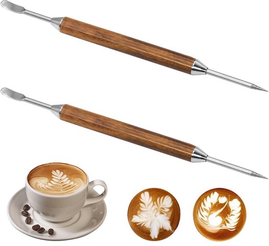 Latte Art Stift, Kaffeekunststift Aus Edelstahl Mit Holzgriff, Für Latte, Cappuccino, Macchiato Und Espresso.