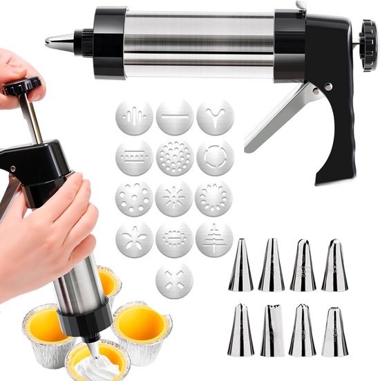 Kekspresse Set Aus Edelstahl Set Mit 13 Keksscheiben Und 8 Düsen Ergonomisches Design Zum Herstellen Von Keksen Und Tortendekorationen Backzubehö