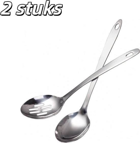 2 Kochlöffel Edelstahl Zum Kochen Und Backen Langstielig Langlebig, Rostfrei, Fleckenabweisend Leicht Zu Reinigen Silber
