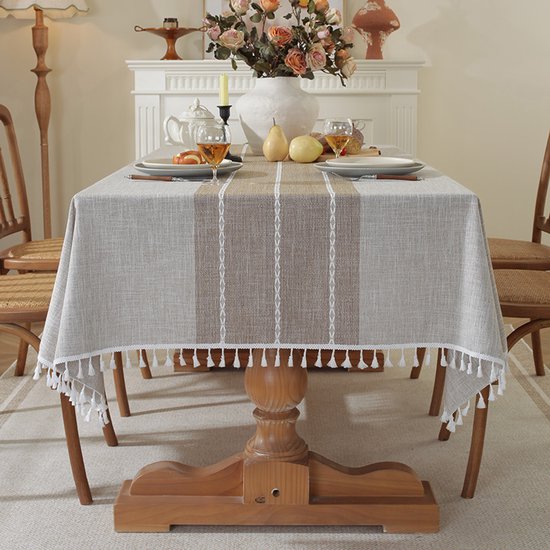 Rechteckige Outdoor Tischdecke Aus Leinen, Wasserdichte Baumwolltischdecke Im Boho Landhausstil Mit Quasten, Robust Und Knitterfrei, Für Picknick