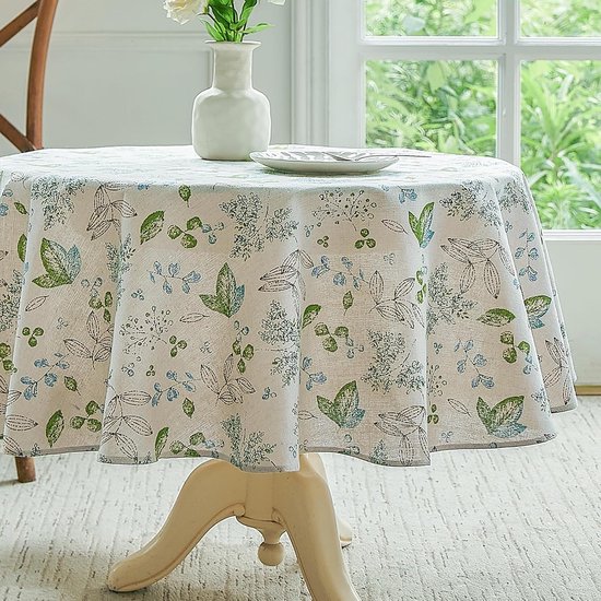 Tischdecke Kleine Runde Tischdecke Frühlingstischdecke Blattmotiv Waschbar Tischdecke Aus Baumwolle Und Leinen Für Partys, Picknicks, Restaurants