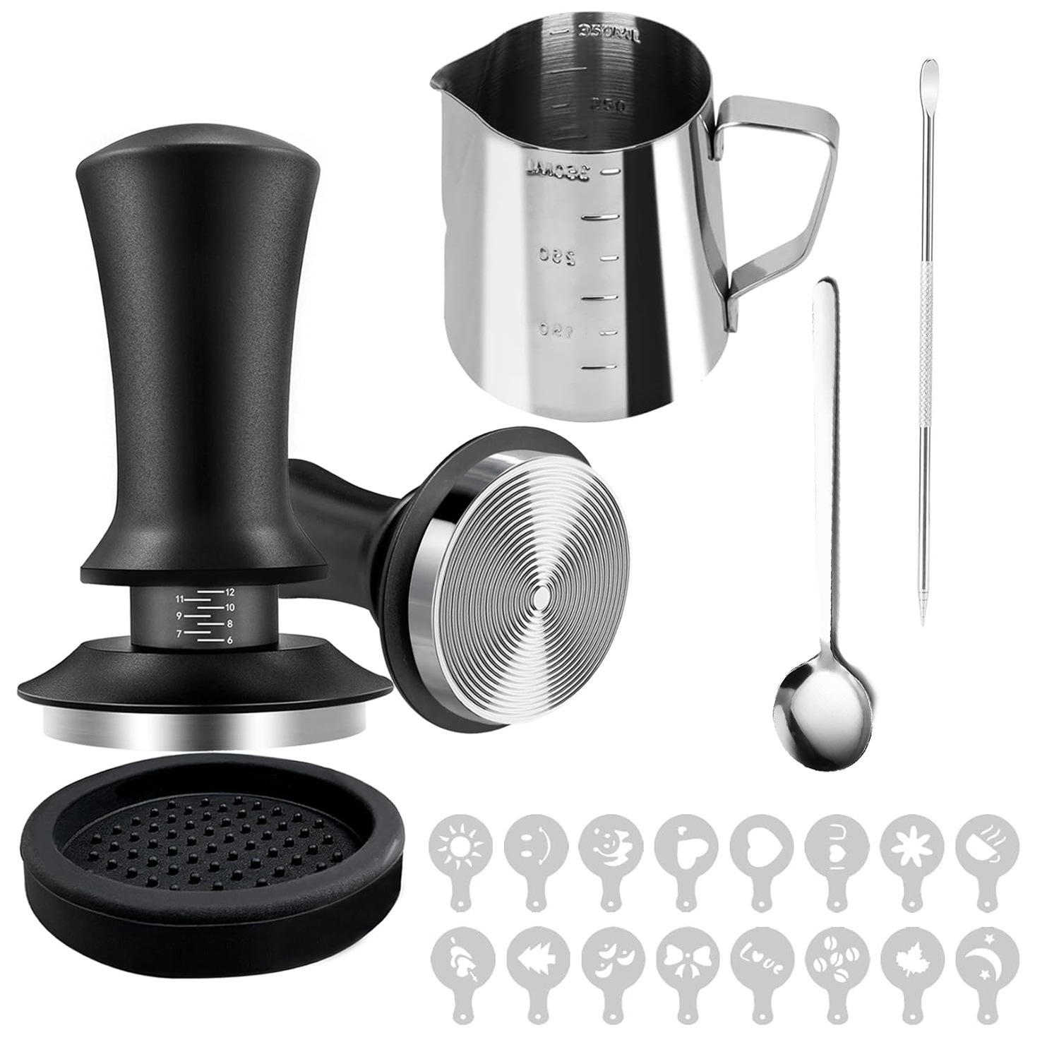 6-teiliges Espresso-zubehörset – Espresso-tamper-set – 51-mm-espresso-tamper Mit Federmechanismus Und Kalibrierung – 51-mm-espressopuck