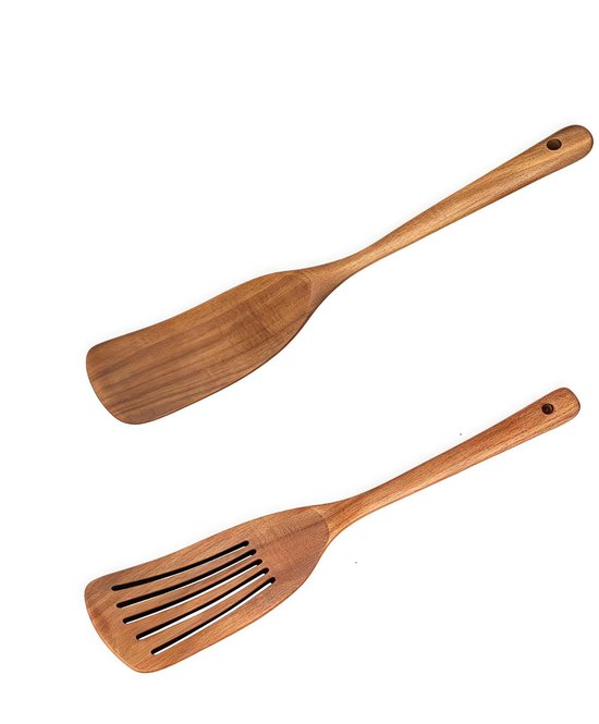 2er-set - Holzspatel Für Die Küche - Kochspatel Aus Akazienholz - Flacher Wok-spatel Für Pfannkuchen - Kochutensilien