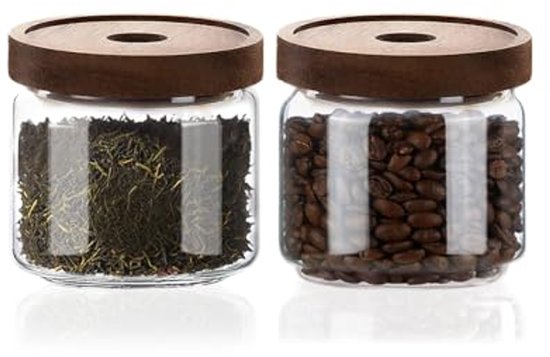 Glasbehälter Mit Luftdichten Holzdeckeln 500 Ml Mini Küchenbehälter, Stapelbare Dekobehälter Für Gemahlenen Kaffee, Zucker, Losen Tee, Gewürze, S