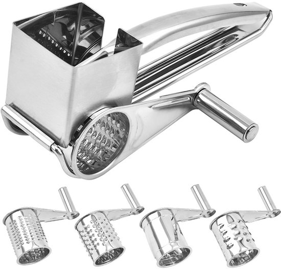 Drehbare Käsereibe Trommelreibe Mit 4 Schneidwalzen Und Integriertem Stopfer Set Aus Drehbaren Käsereiben Aus Edelstahl Edelstahl Gemüseschneider