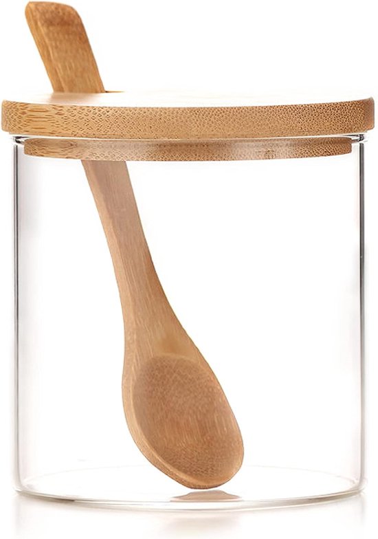 1 X Kräuterglas, Gewürzbox, Glas Mit Bambusdeckel, Niedlicher Saugnapf, Salzstreuer Mit Holzlöffel, Aufbewahrungsbox Für Gewürze Und Pfeffer