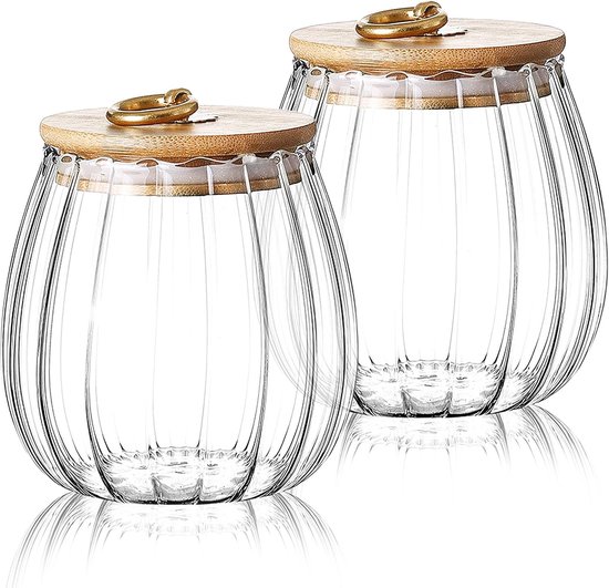 Ulable 2-teilige Glas-aufbewahrungsdosen Luftdicht Für Tee Kaffee Und Zucker Küchenaufbewahrungsbehälter Mit Bambusdeckel Und Metallgriff 700 Ml