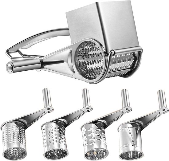 Set Rotierender Käsereiben Aus Edelstahl – Mit 4 Walzen – Manueller Käseschneider – Hobel – Reibe – Mühle