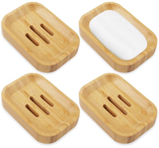 Seifenschale Mit 4 Fächern Seifenhalter Aus Natürlichem Bambus Seifenschalen Organizer Selbstentleerende Seifenschale Für Bad, Dusche, Küche, Auf