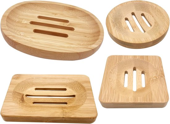 4er Set Seifenschalen Aus Holz Für Badezimmer Seifenschale Aus Natürlichem Bambus Seifenschale Für Dusche Badezimmer Küchenspüle Quadratisch Rund