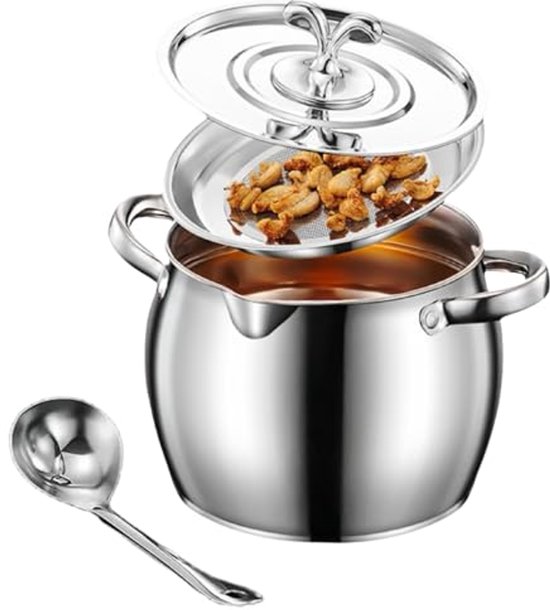 Großer 340 Ml Auffangbehälter Aus Edelstahl Für Speck Und Fett, Mit Herausnehmbarem Filter, Fettschöpfer Und Staubschutzdeckel. Küchensieb Zur Au