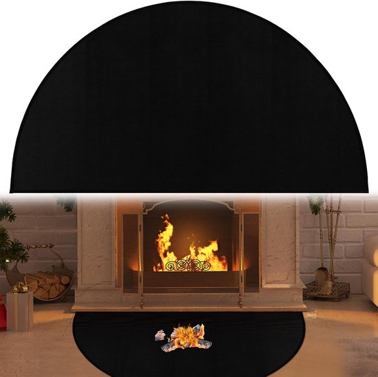 Schwarze Kaminmatte 50 X 102 Cm Halbmondförmige, Feuerfeste Kaminmatte Flammhemmender Bodenschutz Für Kamin Und Feuerstelle