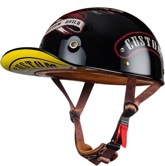 Retro-motorradhelm Im Deutschen Stil Ece-geprüft Baseballkappen-halbschalenhelm Für Damen Und Herren Halb Offener Helm Mit Verstellbarer