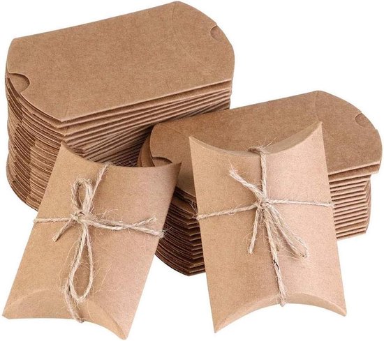 100 Vintage-geschenkboxen Aus Kissen, Kraftpapier-geschenkboxen Im Retro-stil, Kraftpapier-geschenkboxen Für Weihnachten, Süßigkeiten (mit Juteschnur)