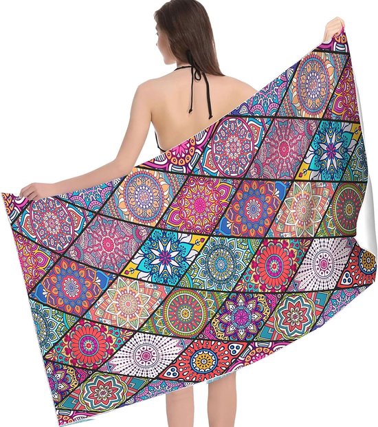 1 Stück Strandtuch Doppelseitiges, Schnelltrocknendes Fleece Strandtuch Bedrucktes Strandtuch Karomuster Mikrofaser Schnelltrocknend 80 X 160 Cm