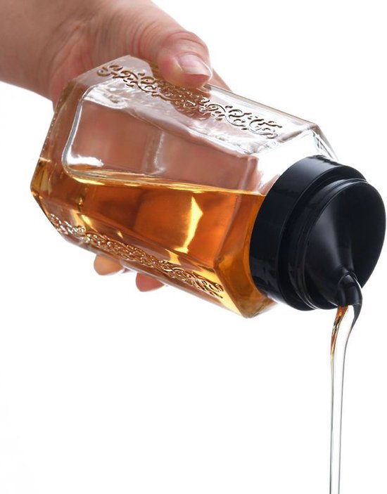 Zweiteiliger Honigspender Aus Glas Mit Auslaufsicherem Deckel Tragbarer Spender, Für Küche, Buffet Und Picknick. Spülmaschinenfest, 360 Ml/12 Oz.