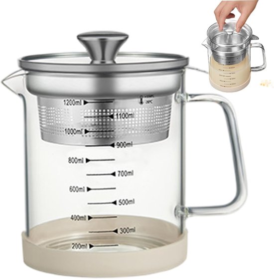 Glaskrug Mit Deckel 1 2 L Joghurtsieb Aus Glas Mit Messskala Multifunktionales Nussmilchsieb Zum Filtern Von Saft Tee Und Sojamilch Geeignet Für 1,2 L