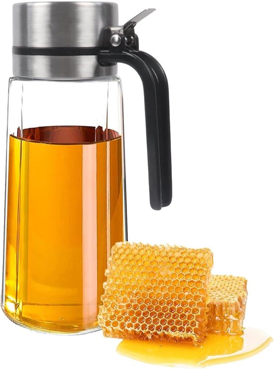 Glasspender 650 Ml Für Honig Mit Ausgießer Aus Edelstahl Und Tropffreiem Deckel, Für Küche Und Kaffeebar, Für Salatdressings Und Saucen