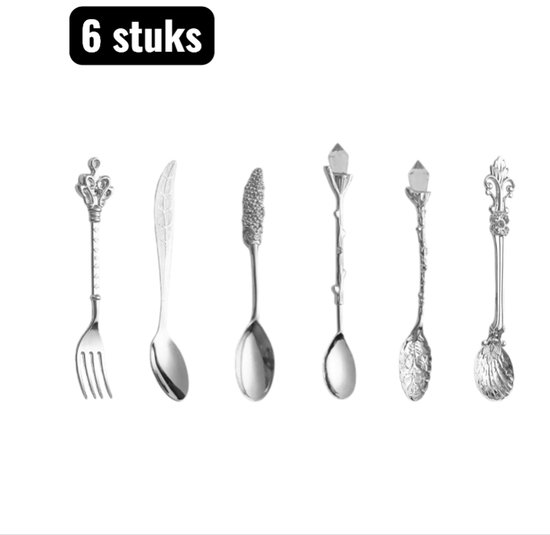 1 Set (6 Teilig) Besteckset Löffel Lange Trinklöffel Edelstahl Besteckset Eiswaffel Und Marmeladenlöffel Kaffeelöffel Im Antik Stil Vintage Cyan