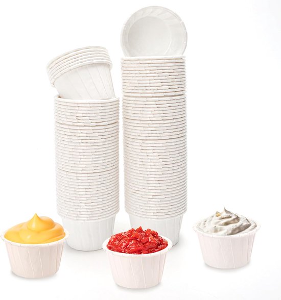 100 Pappbecher, Einwegverpackung, 6,8 X 5 X 3,9 Cm, Tablett Und Aufbewahrungsbehälter Für Ketchup, Wachs Zur Gesichts Und Nasenhaarentfernung, Ei